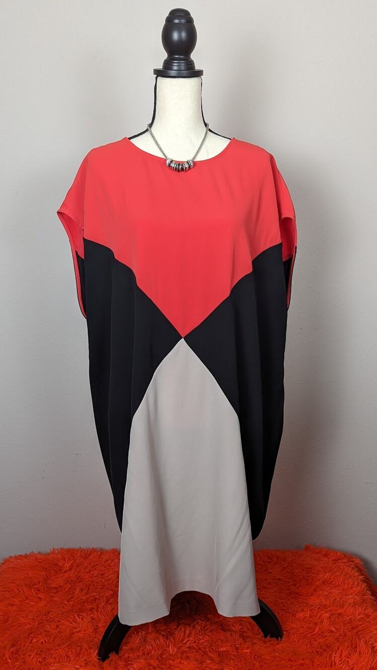 Calvin Klein Women's Coral Black Beige Colorblock Cap Sleeves Shift Dress 16W